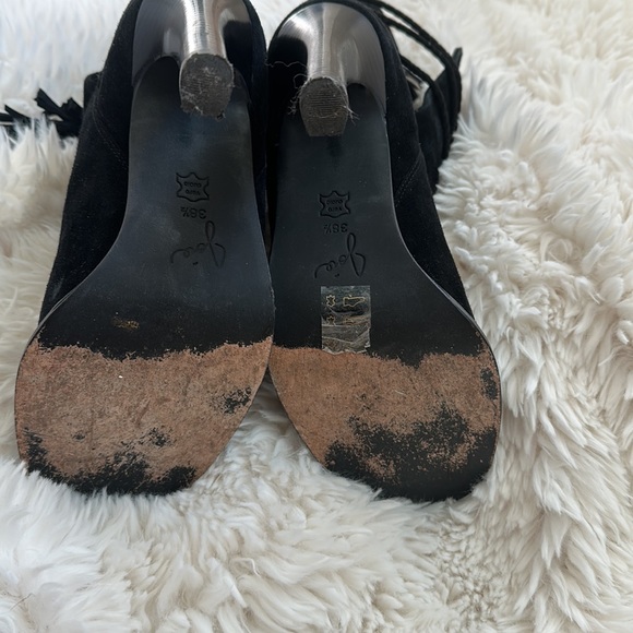 Joie Heeled Chap Black Suede Tassel Booties - Picture 5 of 6
